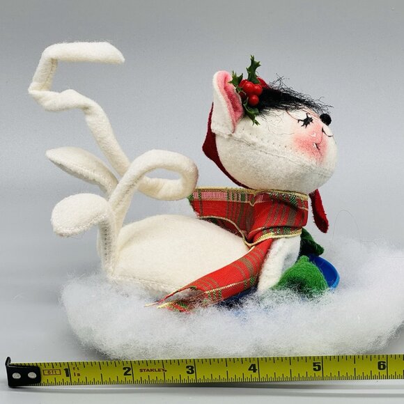 Annalee Mobilitee Dolls Christmas Mouse Sledding Saucer Blue Sled 1998 Made USA - Picture 8 of 8